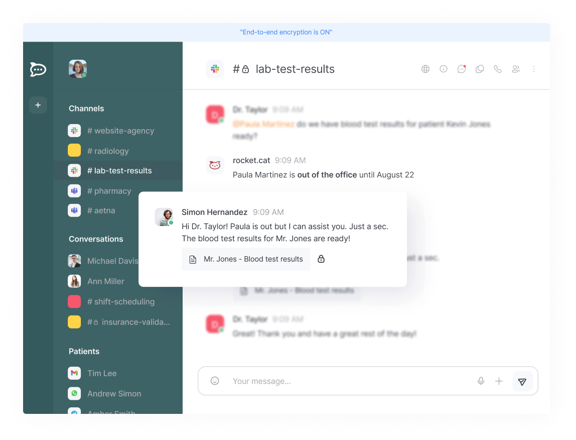 Rocket.Chat-Oberfläche mit Kanälen und Unterhaltungen